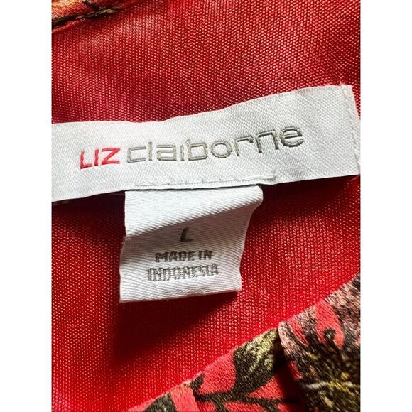 Liz Claiborne Coral Floral Pleated Neck Bubble Hem Blouse Large - Picture 3 of 4